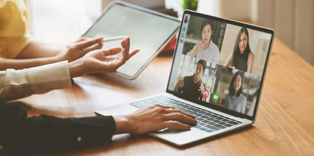 A photo of a video conference session, showing the importance of staying connected in addiction recovery