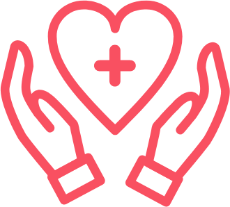 icon of 2 hands around a heart that has a plus sign in it